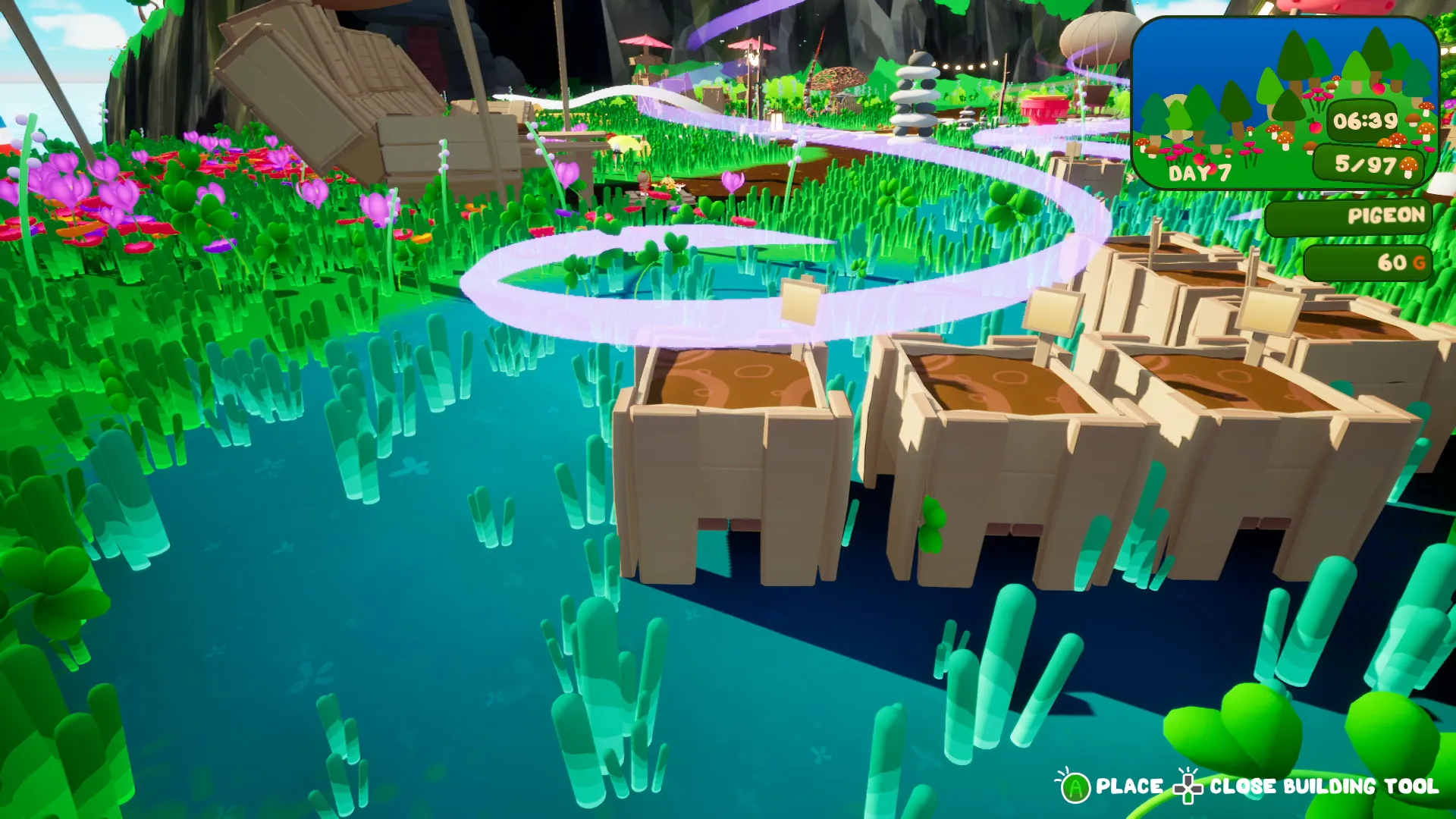 Placing planter boxes beside the water with the building tool